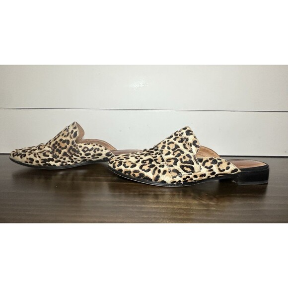 Halogen Genuine Calf Hair Leopard Animal Print Mules Slip On Shoes Women's 9 - Picture 2 of 12